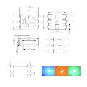 Luz <span class=keywords><strong>LED</strong></span> RGB 5050 de 0.2W SMD Arktech para Escenario, Montaje Superficial con Resina Epoxi, 5.4x5.0x3.15mm, Ángulo de Visión de 120° - Product Image 2