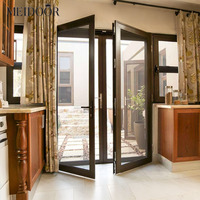 Puerta Exterior de Aluminio Meidoor Villa, Puerta Francesa Abatible con Rejilla de Aluminio y Vidrio para Apartamento, Dormitorio, Supermercado, Impermeable