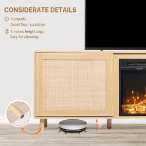 Electric Fireplace <strong>TV</strong> Stand Entertainment Center <strong>Rattan</strong> <strong>TV</strong> Stand Cabinet Table <strong>Unit</strong> with 2 Side Natural <strong>Rattan</strong> Doors - Product Image 6