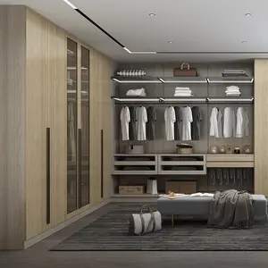 أثاث غرفة النوم الحديثة تصميم خزانة شماعات خزانة خشبية المشي في خزانة