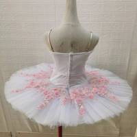 Nouveau blanc velours haut Ballet Tutu jupe professionnel attrayant fleurs roses orné taille personnalisée crêpe Tutu Costume