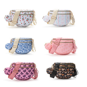 Riñonera cruzada con lazo de <span class=keywords><strong>cereza</strong></span>, riñonera de nailon con doble cremallera de gran capacidad para mujer, riñonera con doble cremallera para mujer, bolsa de almacenamiento - Product Image 1
