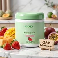 Poudre de Super Aliments Verts 170G avec Logo OEM, Enzymes Digestives et Probiotiques de Fruits et Légumes, Mangue Fraise, pour Adultes