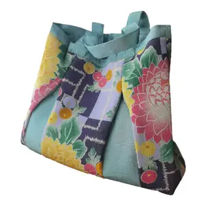 New Print Fabric 100% Cotton Listing Portable Crepe Tote Bag For Daily Use Travel Work With Bean Bag