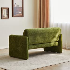 MDS-S015 Modern Two Seat Square Fabric <b>Sofa</b> Set Cushion Back Upholstered Easy Install <b>Wooden</b> <b>Frame</b> Green Living Room Apartment - Product Image 3