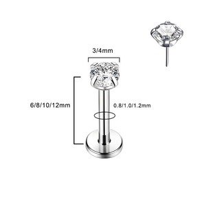 Bán buôn trang sức xỏ khuyên body zircon cubic, khuyên tai <span class=keywords><strong>labret</strong></span> helix sụn, khuyên tai mặt phẳng, chất liệu titan ASTM F136, kiểu cài đẩy - Product Image 3