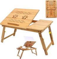 Pliable en bambou Table d'ordinateur portable réglable en bois plateau bureau de d'ordinateur table pour lit avec ventilateur