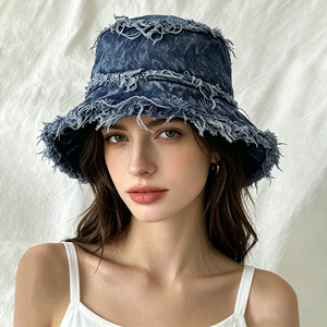Sombrero de Pescador de Mezclilla con Logotipo Personalizado, Borde Deshilachado, Unisex, Casual, Primavera Verano, Color Sólido - Product Image 6