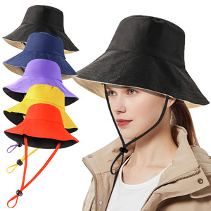 Breathable Wide Brim Sun Hat With Windproof Rope For Fishing Outdoor Activities Adult Sports Cap Solid Color - Product Image 1