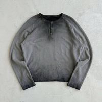 Chemises Henley à demi-boutonnage personnalisées pour hommes, chemises Henley vintage lavées pour hommes, manches longues