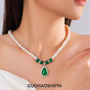 Shijia Grade A Pearl Necklace Water Drop Chalcedony Pendant Elegant Chinese Style Clavicle Chain Everyday Wear - Product Image 3