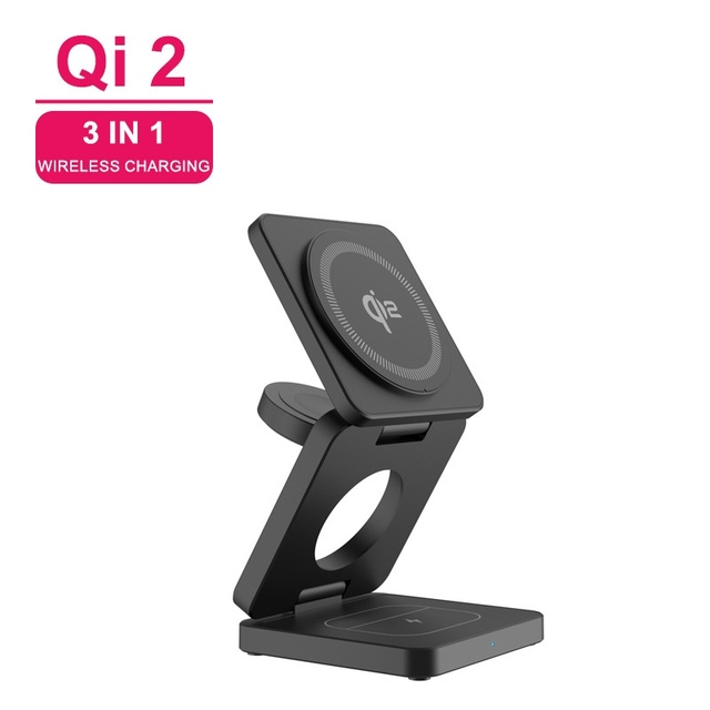 OEM Qi2 Wireless Charger 25W Fast Portable Foldable Magnetic Cube Wireless Charger 3 in 1 for Phone Earphone Watch