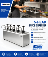 Heavybao Station de distribution de sauces 5 têtes en acier inoxydable SS304, 10L, distributeur multi-condiments pour restauration rapide, buffet, cuisine centrale