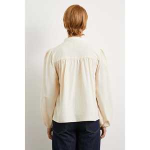 Chemise bohème en lin crème pour femme, vintage, lavable, à manches longues, pour tous les jours - Product Image 1