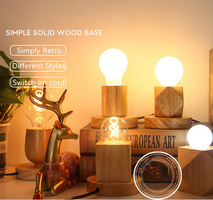 Khe Cắm Bằng Gỗ Ổ Cắm Vít Bóng Đèn Gỗ Rắn Đèn Cơ Sở Sồi Ánh Sáng Cơ Sở W/Cắm <span class=keywords><strong>E27</strong></span> Tùy Chỉnh Ánh Sáng Ban Đêm Chủ Cho LED Ánh Sáng - Product Image 5