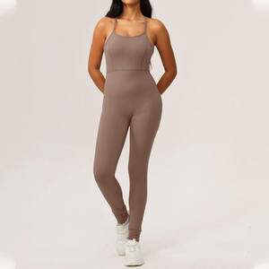 RUIQUWIN Women's Sleeveless Halter Strap <b>Sports</b> <b>Bodysuit</b> Quick Dry Breathable Yoga <b>Jumpsuit</b> Backless Design Full Length - Product Image 3