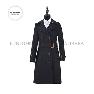 Primavera Oficina caqui clásico uniformes largos Turn-Down Collar diseño doble botonadura gabardina para mujeres damas - Product Image 1