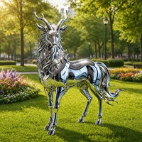 Maßgefertigte Metall-Hirschstatue mit Reflektierender Eleganz und Aufwendig Fließender Mähne, Edelstahl-Skulpturen