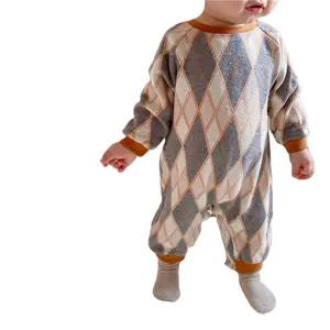 Винтажная вязаная крючком детская зимняя одежда с длинным рукавом нейтральный свитер комбинезоны для мальчиков