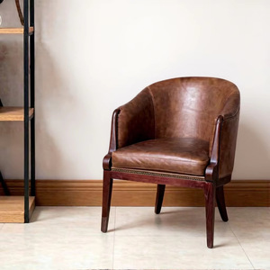 Chaise de salle à manger de luxe industrielle américaine, <span class=keywords><strong>fauteuil</strong></span> vintage en <span class=keywords><strong>cuir</strong></span> et velours <span class=keywords><strong>marron</strong></span>, bois massif, pour hôtel, restaurant, salon, bar - Product Image 3