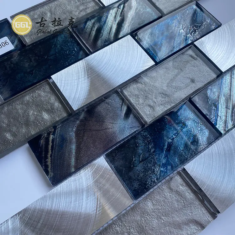 Sparkling Glass Mix Metal Mosaic Glitter Brick Shape Mosaics Shiny Stainless Steel Mosaic Tile for Sale