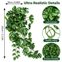 Foglie Artificiali di Monstera in Plastica Premium da 65cm, Motivo in Seta, per Decorazione Murale di Negozi e Hotel, Foglie Finte di Edera Pendenti