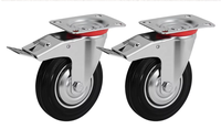 Roulettes pivotantes et fixes avec frein, en caoutchouc noir zingué, capacité de charge 75 kg, 100 mm, résistantes à l'huile, pour chariot à ordures
