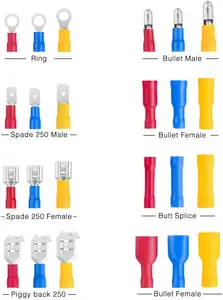 540PCS Mixed Quick Disconnect Electrical Insulated Butt Bullet Spade Fork Ring Solderless Crimp Terminal Assorted Kits