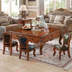 Massivholz Quadratischer Couchtisch mit Schubladen Geschnitzte Cabriole-Beine Kirschholz-Finish Traditioneller Quadratischer Couchtisch für Wohnzimmer - Product Image 2