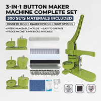 Nouvelle machine manuelle de fabrication de badges en plastique avec 3 moules (cercle, carré, cœur) 50x50mm 53x57mm, kit de fabrication de boutons pour épingles et aimants de réfrigérateur