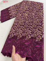 3819 Tissu Dentelle Suisse de 5 Yards, Lourd Perlé, Broderie Lafaya, Tissus Coton Africains, Dentelle Voile Suisse, Style Populaire de Dubaï