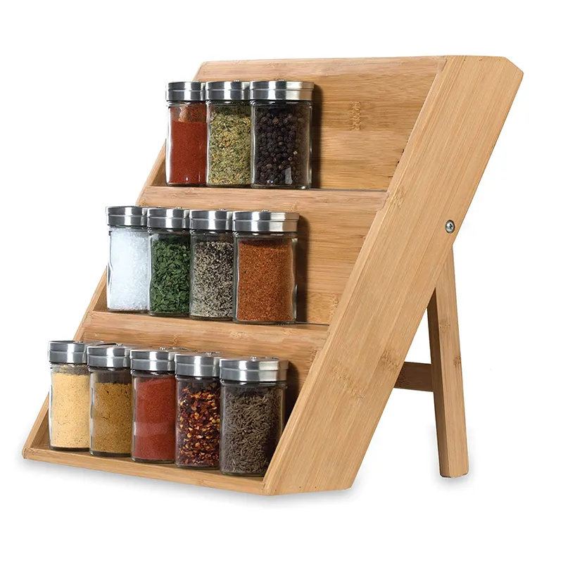 Kruidenrek wood drawer 3 Tier seasonings condiments container holder wall mounted kitchen storage organizer bamboo spice racks