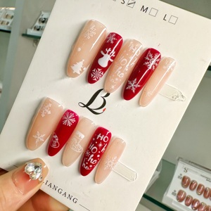 Venta al por mayor hecho a mano 10 piezas Navidad acrílico prensa en las <span class=keywords><strong>uñas</strong></span> Ojo de gato rojo Santa Claus copo de nieve personalizado <span class=keywords><strong>uñas</strong></span> postizas - Product Image 3