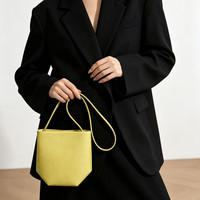 Sac seau mini bandoulière en cuir véritable pour femme, style décontracté, couleur unie, doublure en polycoton, pochette minimaliste pour téléphone, polyvalent