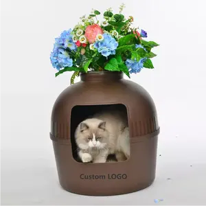 批发多功能贝壳植物猫砂塑料隐藏式猫砂盆双作用家具