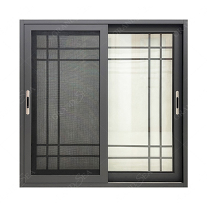 <span class=keywords><strong>Finestra</strong></span> Scorrevole a Tre Binari con Griglia, Doppio Vetro Grigio Scuro, Resistente agli Uragani, con Zanzariera, Prodotta a Foshan - Product Image 1