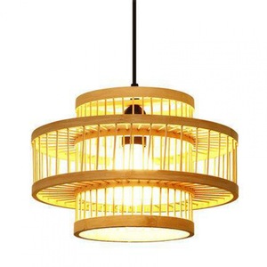Lámpara colgante redonda de bambú tejido con bombilla LED E27 para iluminación de hoteles, casas de té y restaurantes - Product Image 1