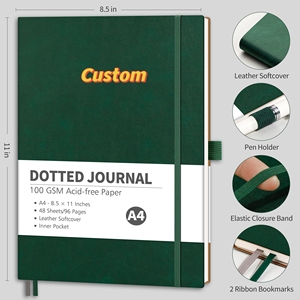 Cahier en cuir A4 vert foncé de marque couverture souple personnalisé B6 Journal imprimante agenda personnalisé A5 bloc-notes en polyuréthane Cahier à pois - Product Image 2