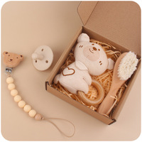 4 pièces Super Soft Rabbit Rattles chaîne de sucette Shower Bib Gift Set Box Baby Birth Gift Gift Set