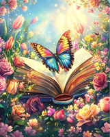 Kit de Peinture par Numéros DIY 36 Couleurs, Motif Papillon sur Livre et Fleurs, Peinture Acrylique Faite Main, Art Mural Créatif