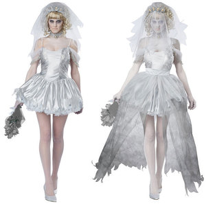 Costume de mariée fantôme pour femme, robe grise avec voile, costume de cosplay d'Halloween, tenue de personnage de film - Product Image 1