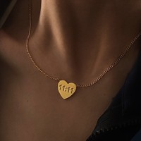 Collar de acero inoxidable tallado personalizado 18K chapado en oro Ángel número 11:11 collar con colgante en forma de corazón para joyería de mujer