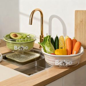 Babo Double Layer Draining Rack Oval L Size <b>Stackable</b> Kitchen Sink <b>Basket</b> Vegetable Fruit Washing Tool - Product Image 4
