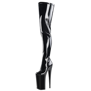 Bottes cuissardes pour femme 10 pouces-26 cm, style célébrité cyber, à talons très hauts et fins, en PU verni, avec fermeture éclair, pour l'hiver - Product Image 4