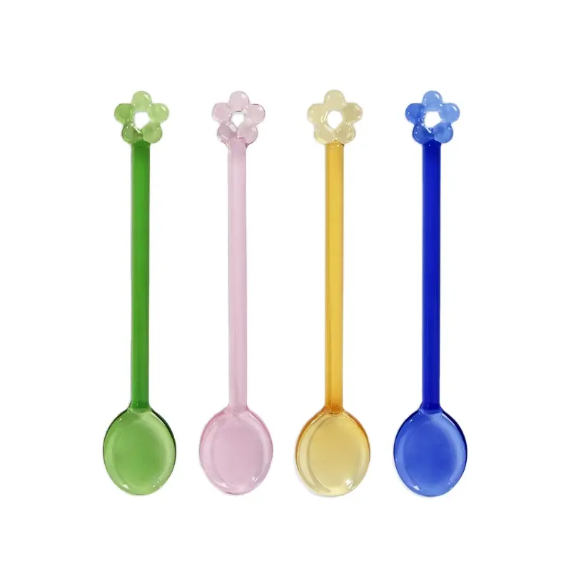 Custom Handblown Colored Heat Resistant Borosilicate Glass Spoon for Mixing Milk Tea Dessert Ice Cream Home Kitchen