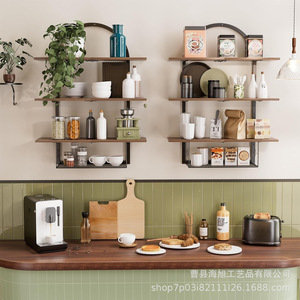 Iron Wood <b>Wall</b> <b>Mounted</b> <b>Shelf</b> 3 Tier Floating Storage Rack For Living Room Kitchen Display Organization - Product Image 4