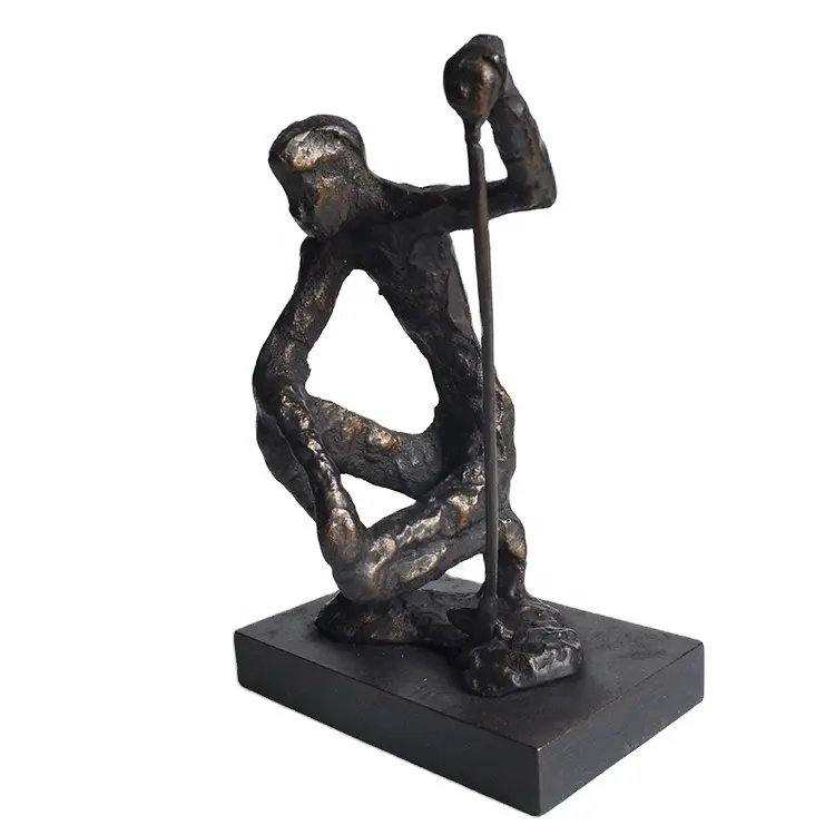 Homem de ferro fundido golfer decorações para presentes, pequena escultura bronze golfer