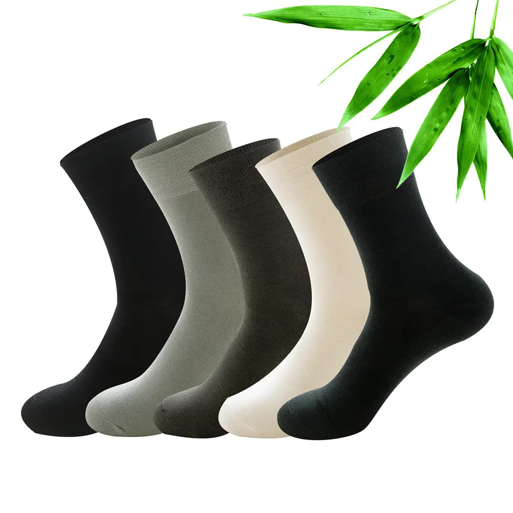 Wholesale black white custom logo men business sock breathable pure color bamboo fiber socks for men
