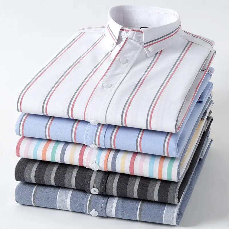 Chinese style spring and autumn striped men's shirt 100% cotton Oxford cloth anti-wrinkle casual cardigan fashion spot wholesale