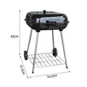Portable Outdoor Patio Garden Barbecue Trolley Square Charcoal Bbq Grill With Foldable Lid